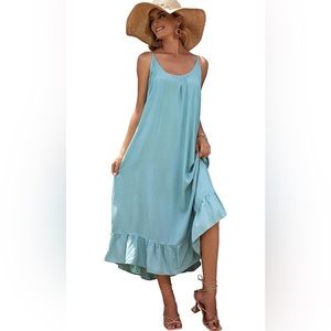 NWT size Small BUENOS NINOS Women's Maxi Dress with Pockets. Blue